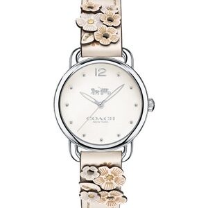 Coach Delancey Chalk & Silver Watch with Floral Appliqué